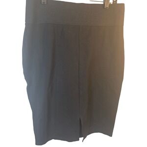 Calvin Klein Women Black Power Stretch Pencil Skirt Elastic Waist Gold Logo L